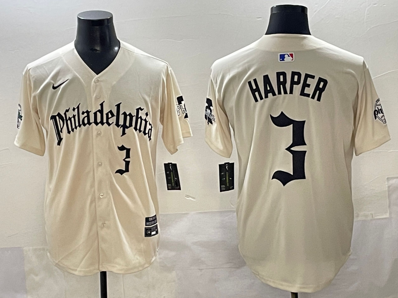 Men's Philadelphia Phillies Bryce Harper #3 Cream Limited Jersey
